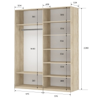 Шкаф-купе Прайм, 2дв. Зеркало/Белый Глянец/доводчики, 120х57х230, Сонома