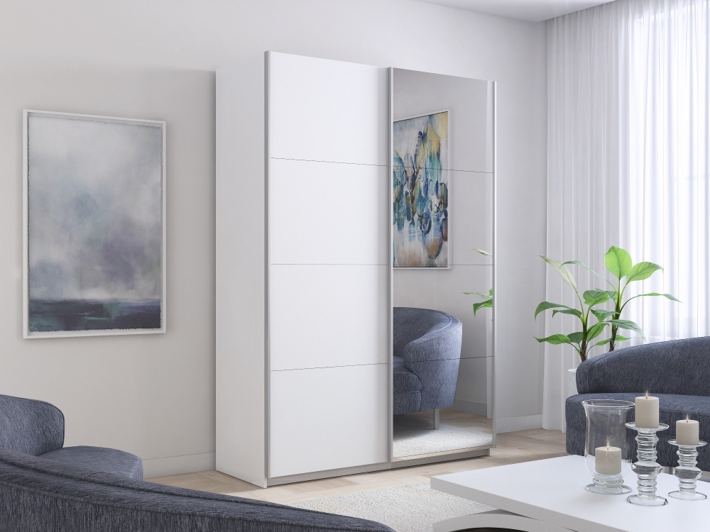 Шкаф-купе Прайм, 2дв. ДСП/Зеркало/доводчики, 140х57х230, Белый снег