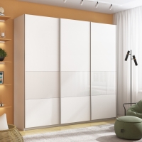 Шкаф-купе Широкий Прайм 3дв. ДСП/Стекло белое/доводчики, 240х57х230, белый стекло белое