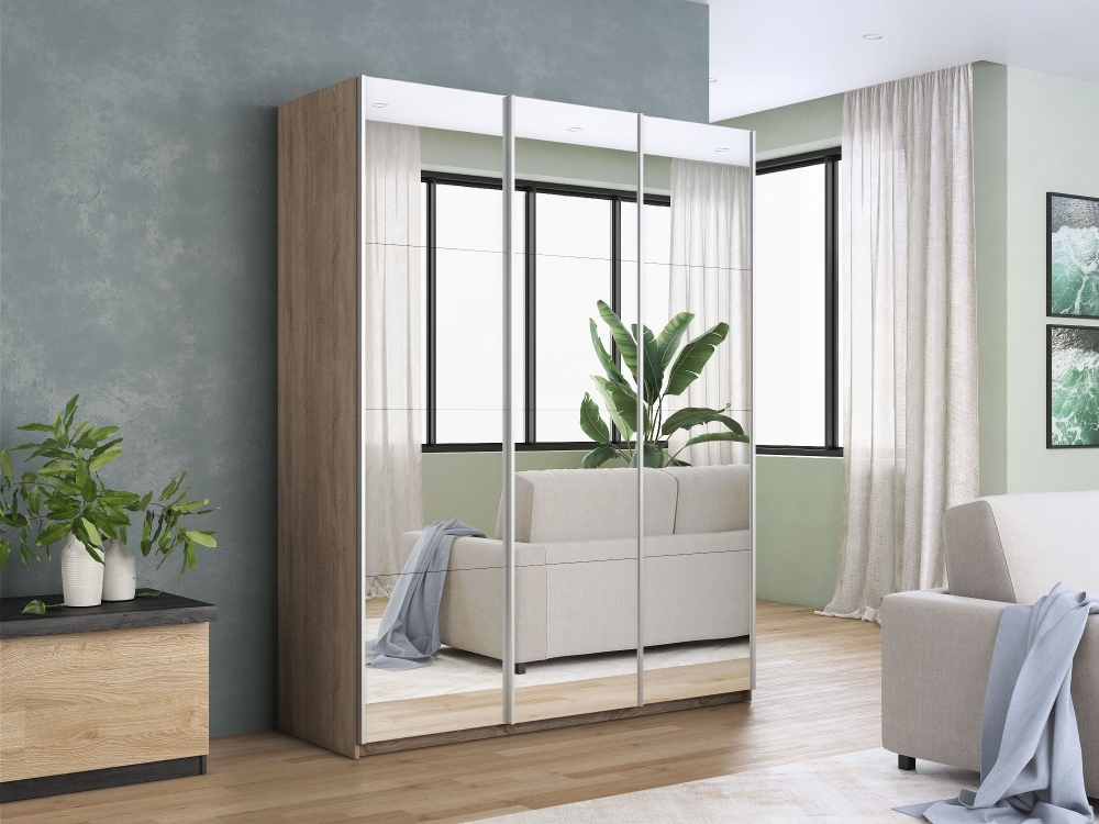 Шкаф-купе Прайм 3дв.-Зеркало/доводчики, 210х57х230, Сонома