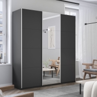 Шкаф-купе Прайм, 3дв. ДСП/Зеркало/ДСП/доводчики, 210х57х230, Серый диамант