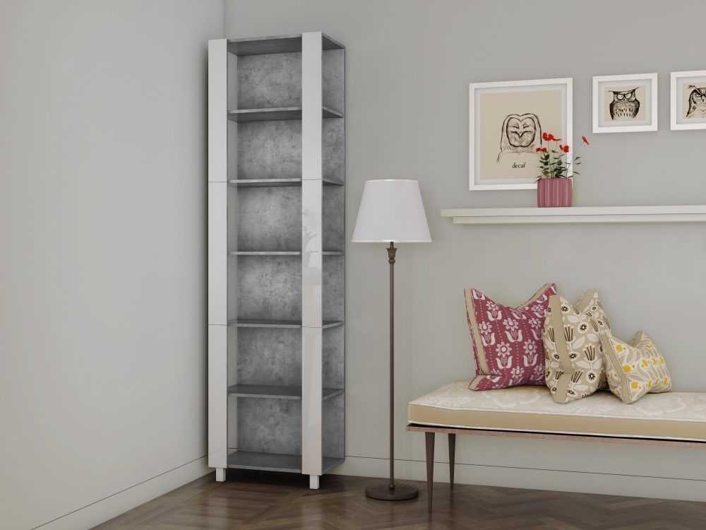 Стеллаж модульный Мебельная компания Е1 Универсальный Белое стекло 35х44х220, Бетон