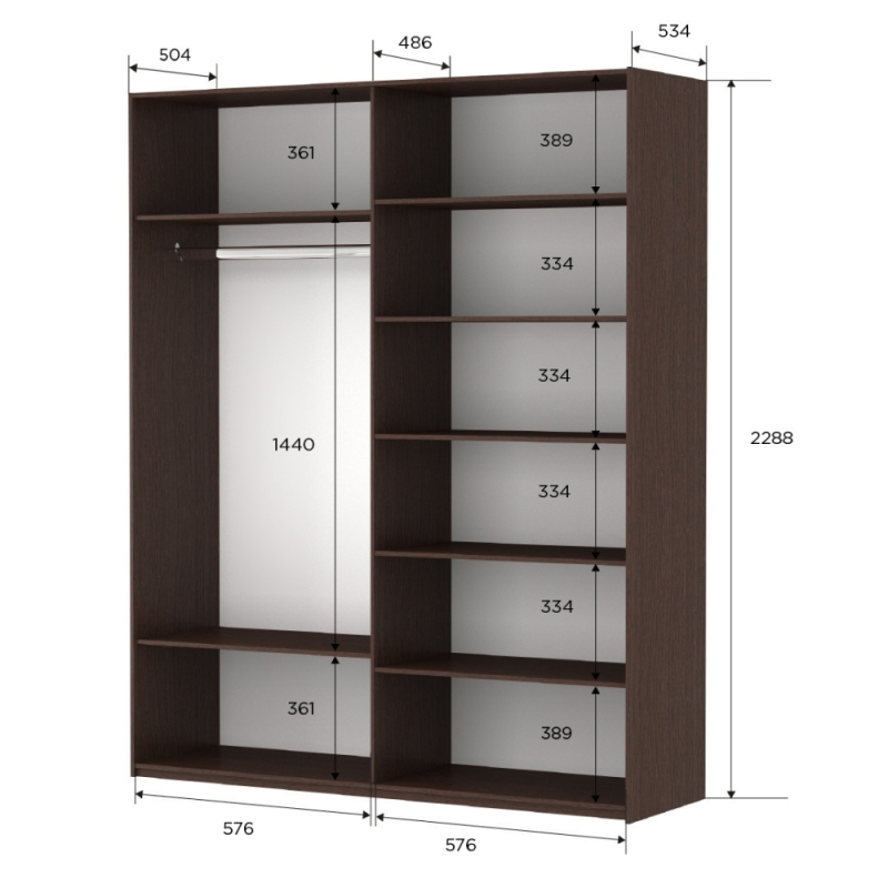 Шкаф-купе Прайм, 2дв. ДСП/Зеркало/доводчики, 120х57х230, Венге