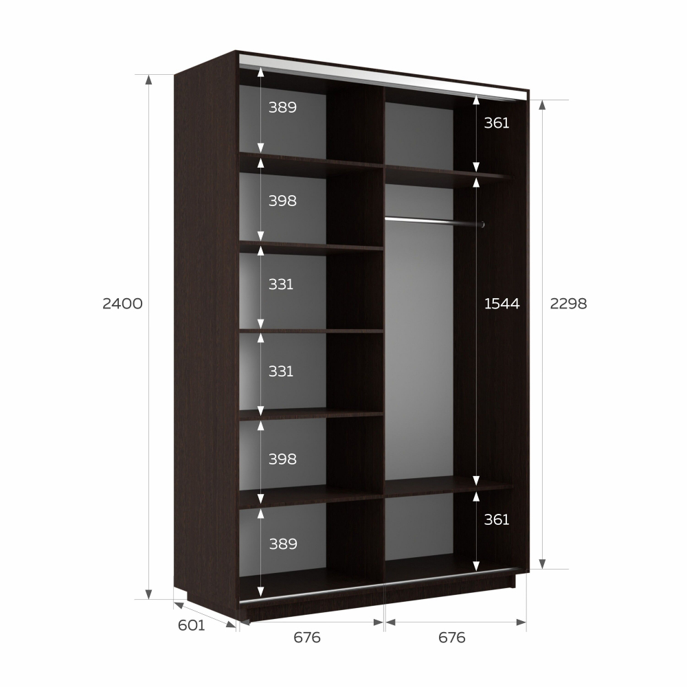 Шкаф-купе Экспресс, 2дв.-Зеркала, 140х60х240, Венге