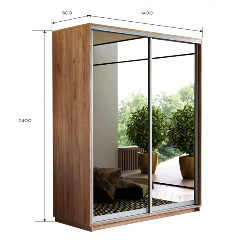 Шкаф-купе Экспресс, 2дв.-Зеркала, 140х60х240, Крафт табачный