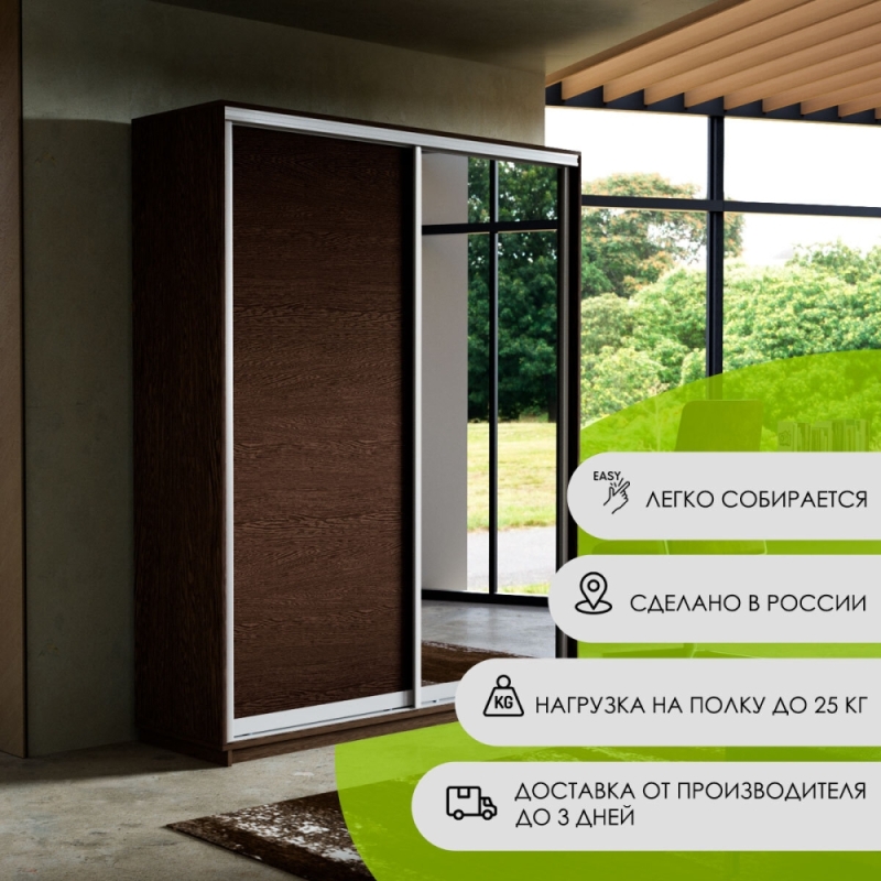 Шкаф-купе Экспресс, 2дв. ДСП/Зеркало, 120х45х240, Венге