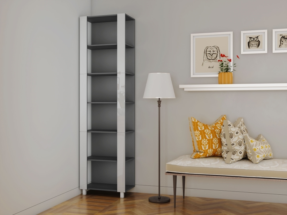 Стеллаж модульный Мебельная компания Е1 Универсальный Белое стекло 35х60х220, Серый диамант