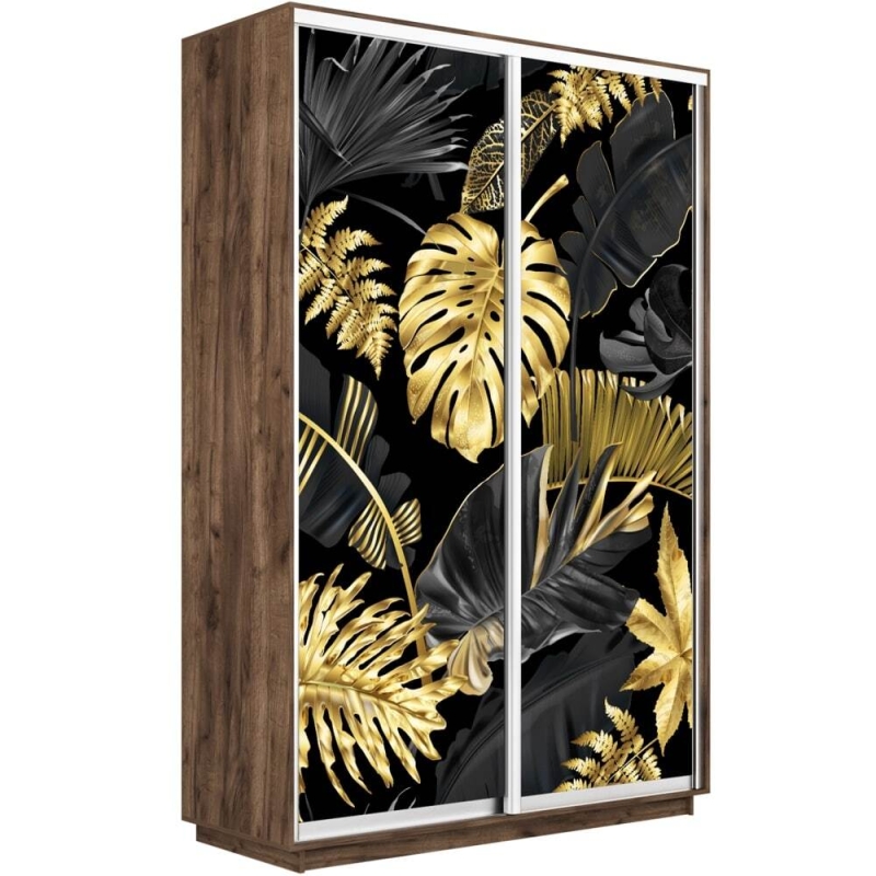 Шкаф-купе Фотопечать, 2дв. Листья золото, 160х45х240, Крафт табачный