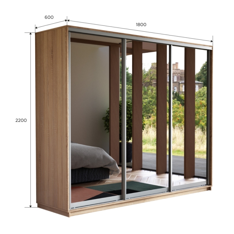 Шкаф-купе Экспресс 3дв.-зеркала, 180х60х220, Сонома