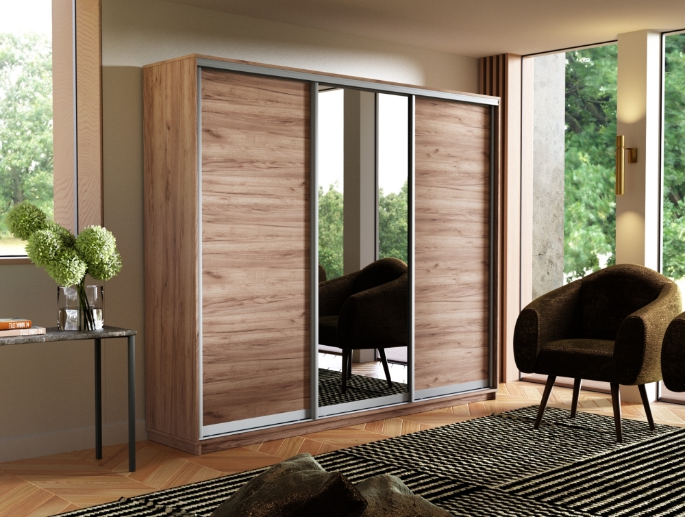 Шкаф-купе Экспресс 3дв. ДСП/Зеркало/ДСП, 180х45х240, Крафт табачный