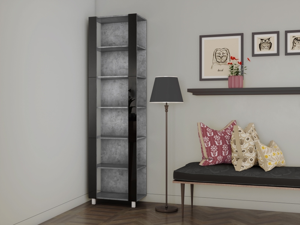 Стеллаж модульный Мебельная компания Е1 Универсальный Черное стекло 35х60х220, Бетон