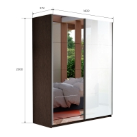 Шкаф-купе Прайм, 2дв. Зеркало/Белый Глянец/доводчики, 140х57х230, Венге