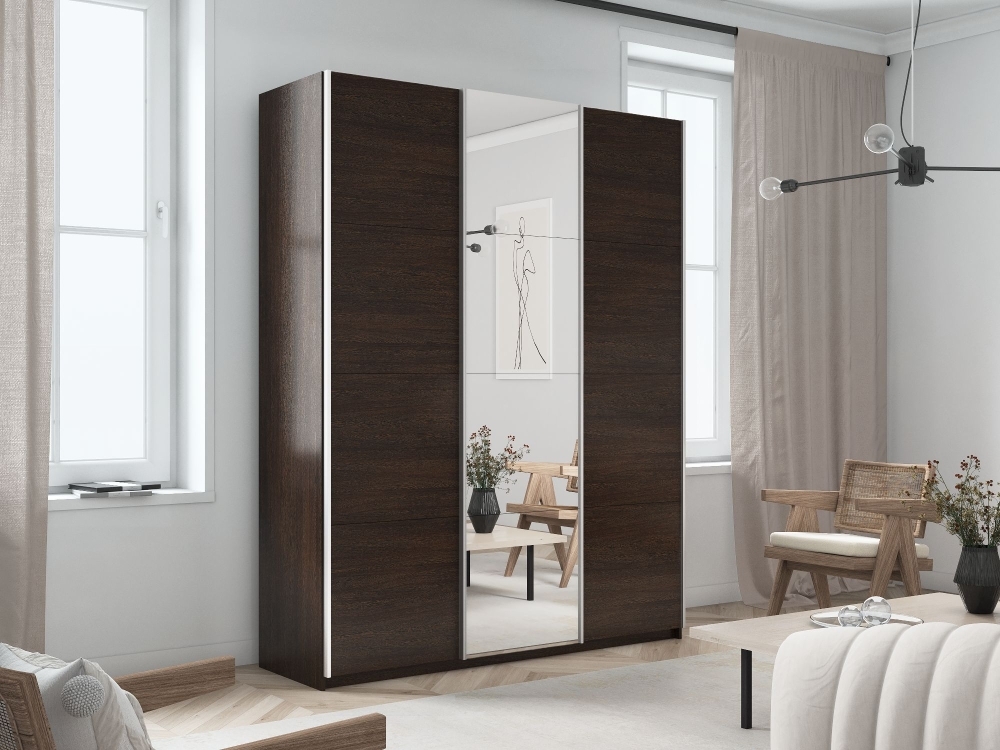 Шкаф-купе Прайм, 3дв. ДСП/Зеркало/ДСП/доводчики, 210х57х230, Венге