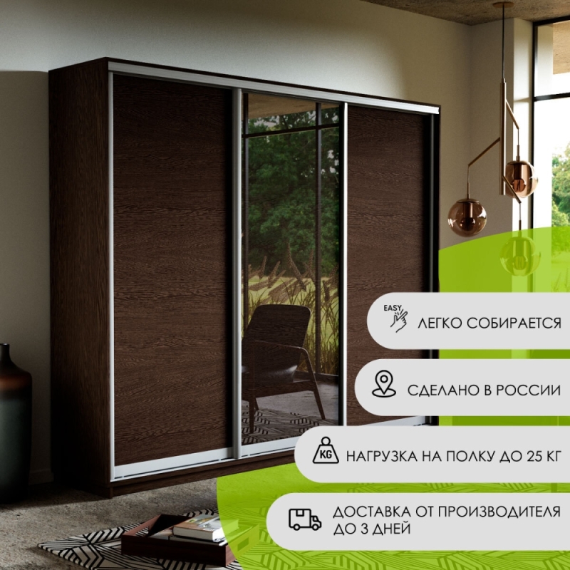 Шкаф-купе Экспресс 3дв. ДСП/Зеркало/ДСП, 180х45х220, Венге