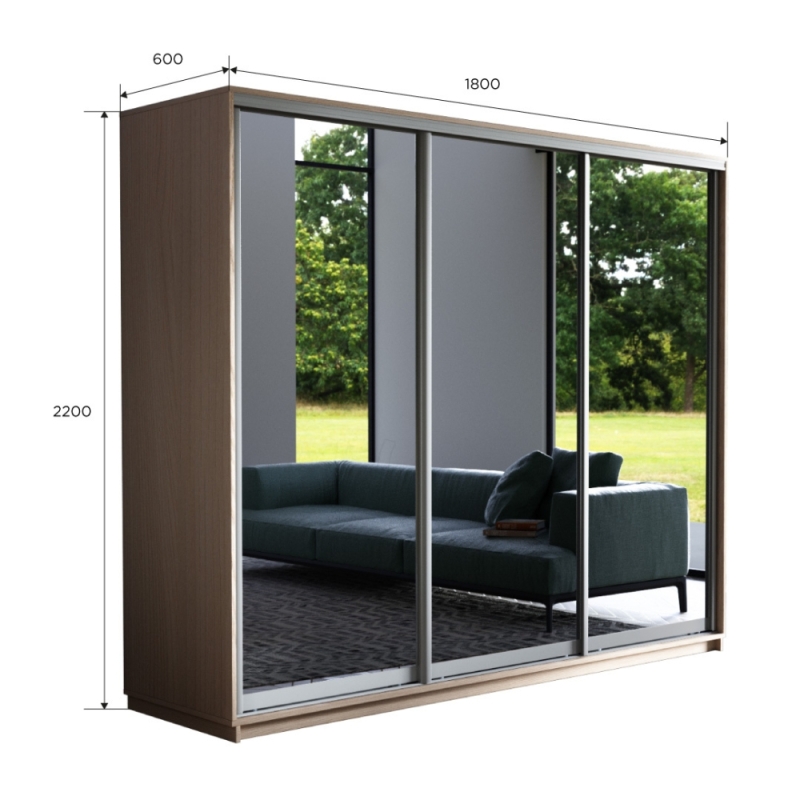 Шкаф-купе Экспресс 3дв.-зеркала, 180х60х220, Ясень шимо светлый