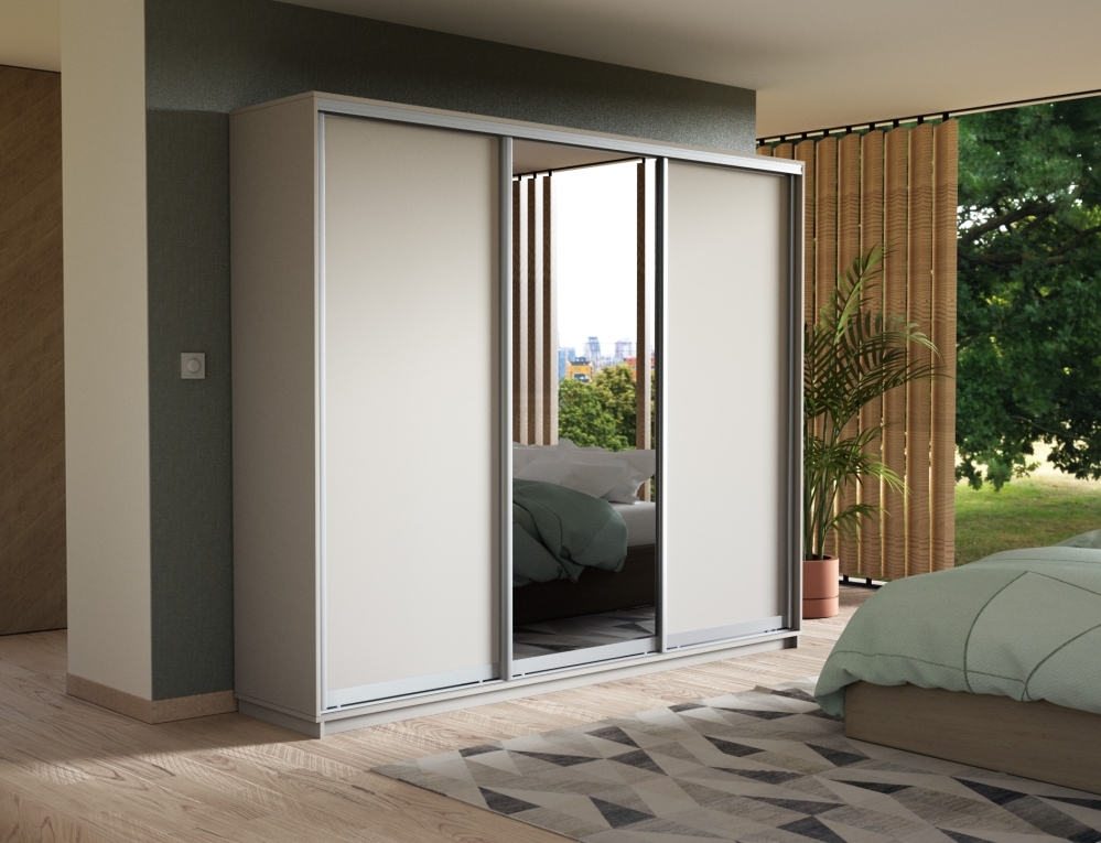 Шкаф-купе Экспресс 3дв. ДСП/Зеркало/ДСП, 180х45х240, Белый снег