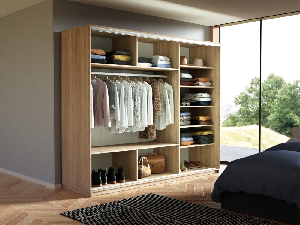 Шкаф-купе Фотопечать 3дв. Фиолетовый дым, 180х60х220, Сонома