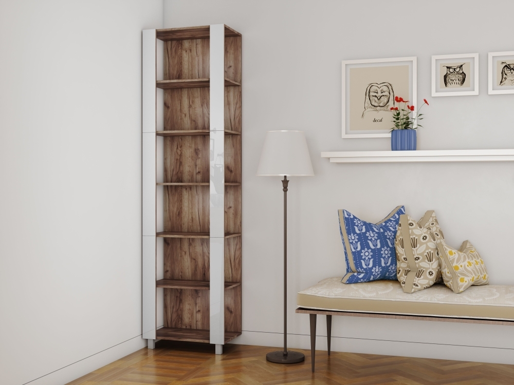 Стеллаж модульный Мебельная компания Е1 Универсальный Белое стекло 35х60х220, Дуб табачный