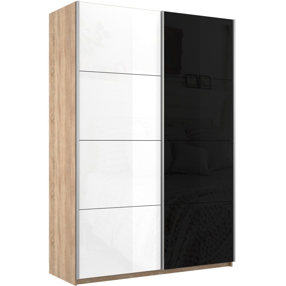 Шкаф-купе Прайм, 2дв. Белый Глянец/Стекло черное/доводчики, 140х57х230, Сонома