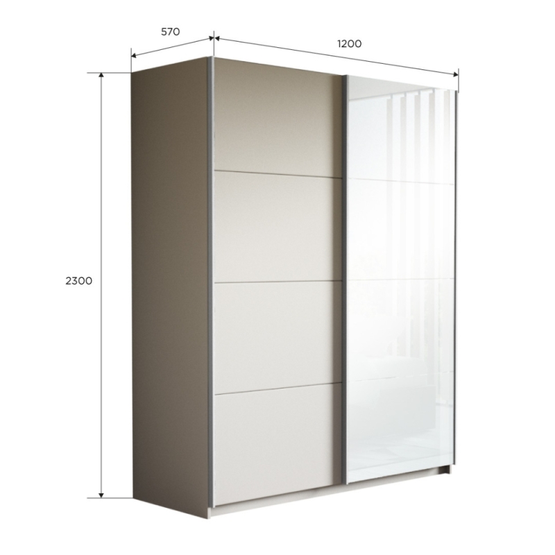 Шкаф-купе Прайм, 2дв. ДСП/Белый Глянец/доводчики, 120х57х230, Белый снег