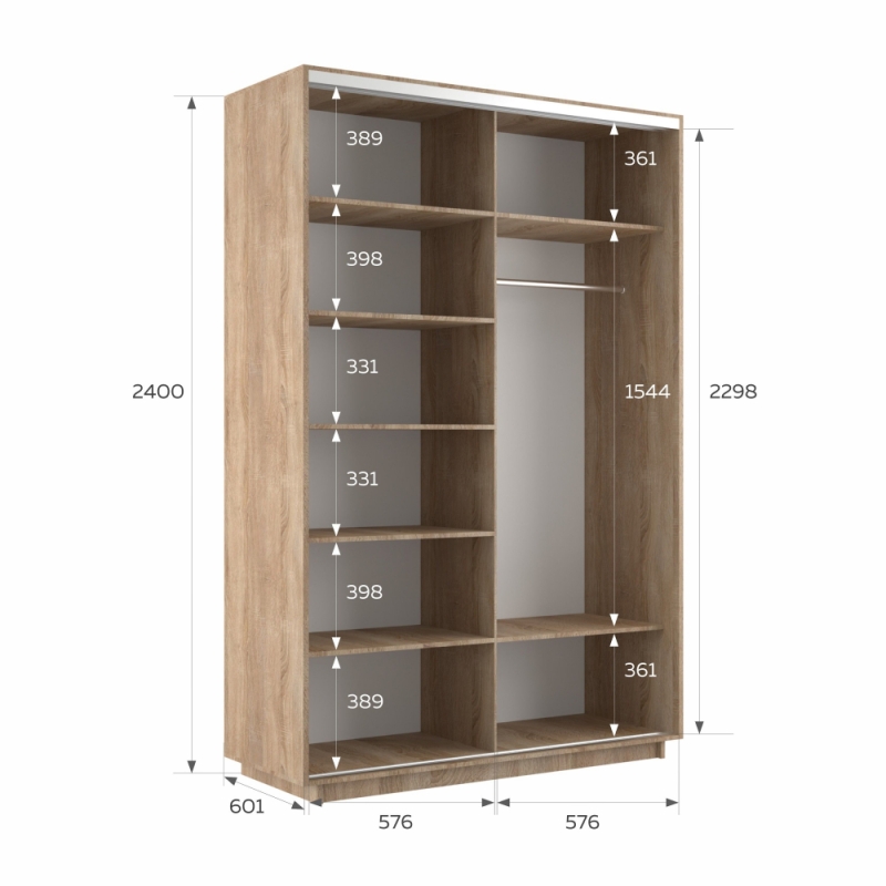 Шкаф-купе Экспресс, 2дв.-Зеркала, 120х60х240, Сонома