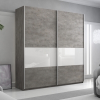 Шкаф-купе Широкий Прайм 2дв. ДСП/Стекло белое/доводчики, 220х57х230, бетон стекло белое