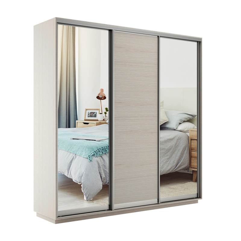 Шкаф-купе Экспресс 3дв. Зеркало/ДСП/Зеркало, 180х45х220, Ясень шимо светлый