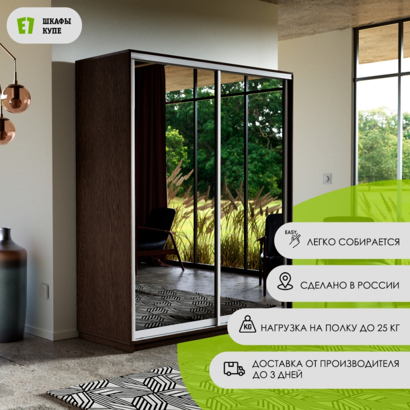 Шкаф-купе Экспресс, 2дв.-Зеркала, 140х60х220, Венге
