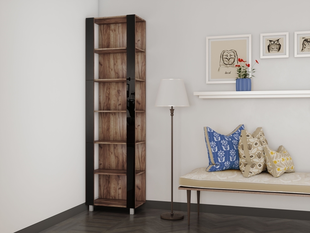 Стеллаж модульный Мебельная компания Е1 Универсальный Черное стекло 35х44х240, Дуб табачный