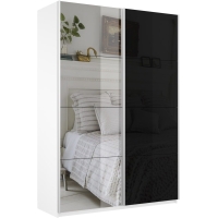 Шкаф-купе Прайм, 2дв. Зеркало/Стекло черное/доводчики, 120х57х230, Белый снег