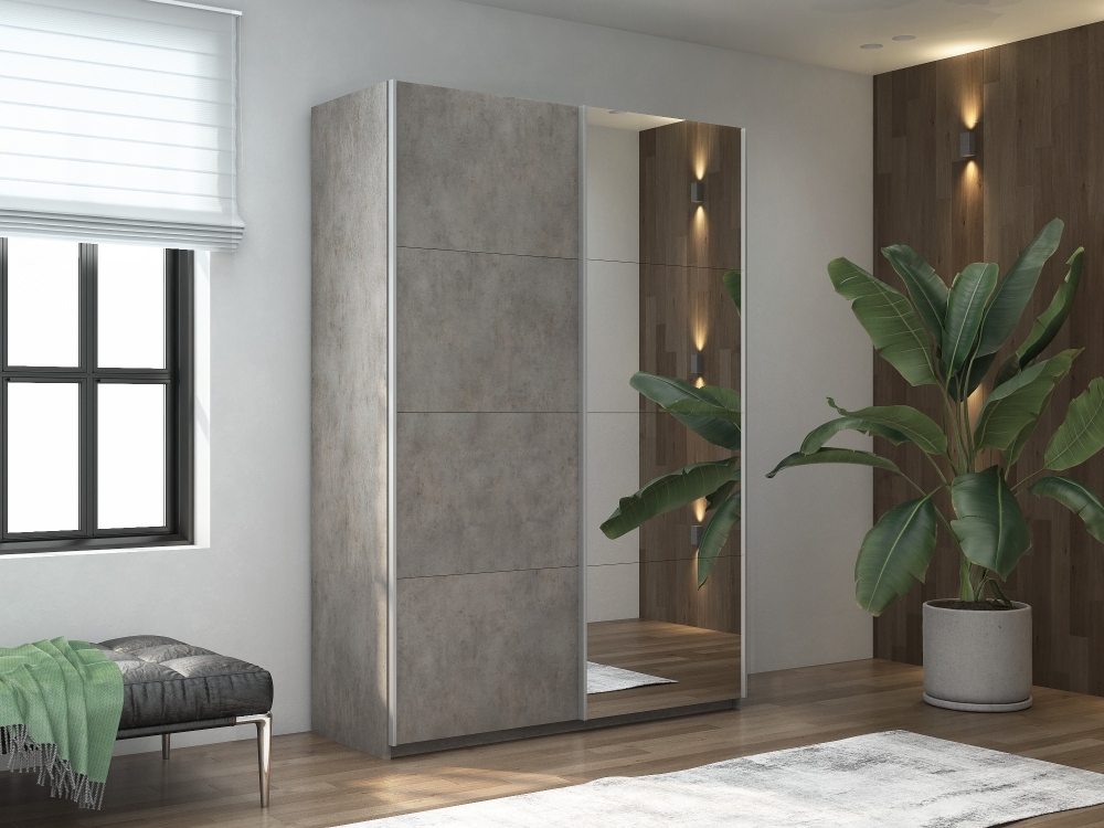 Шкаф-купе Прайм, 2дв. ДСП/Зеркало/доводчики, 160х57х230, Бетон