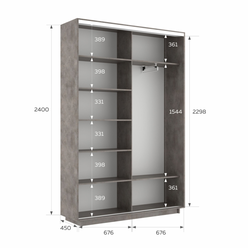 Шкаф-купе Фотопечать, 2дв. Абстракция серая, 140х45х240, Бетон
