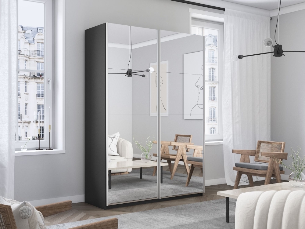 Шкаф-купе Прайм, 2дв.-Зеркало/доводчики, 160х57х230, Серый диамант