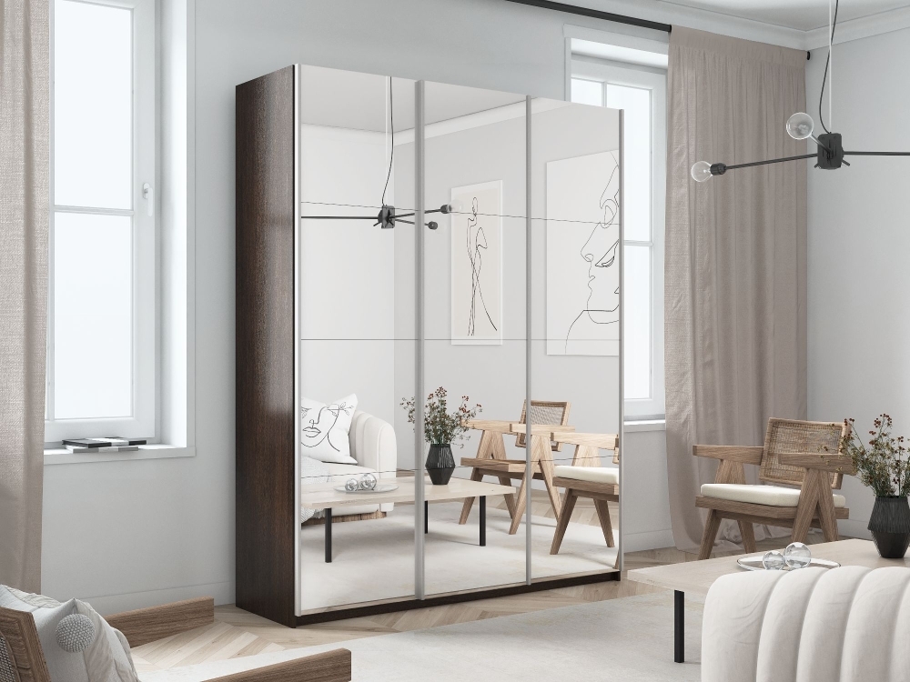 Шкаф-купе Прайм 3дв.-Зеркало/доводчики, 210х57х230, Венге