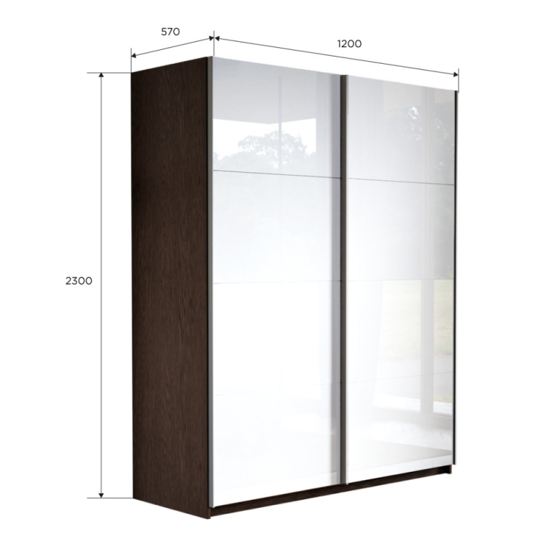 Шкаф-купе Прайм, 2дв. Белый Глянец/доводчики, 120х57х230, Венге