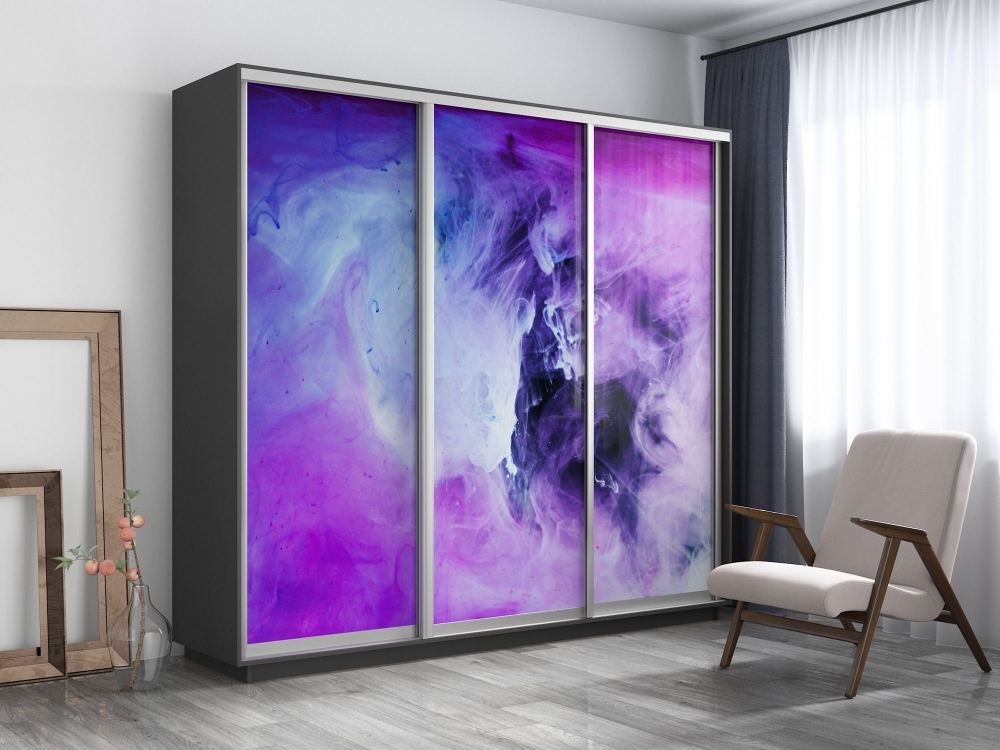 Шкаф-купе Фотопечать 3дв. Фиолетовый дым, 180х45х240, Серый диамант