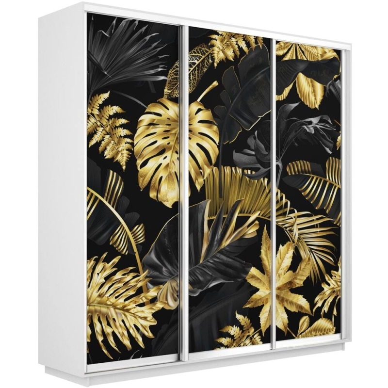 Шкаф-купе Фотопечать 3дв. Листья золото, 180х45х240, Белый снег