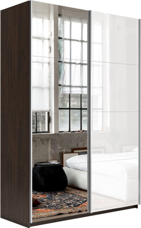 Шкаф-купе Прайм, 2дв. Зеркало/Белый Глянец/доводчики, 160х57х230, Венге