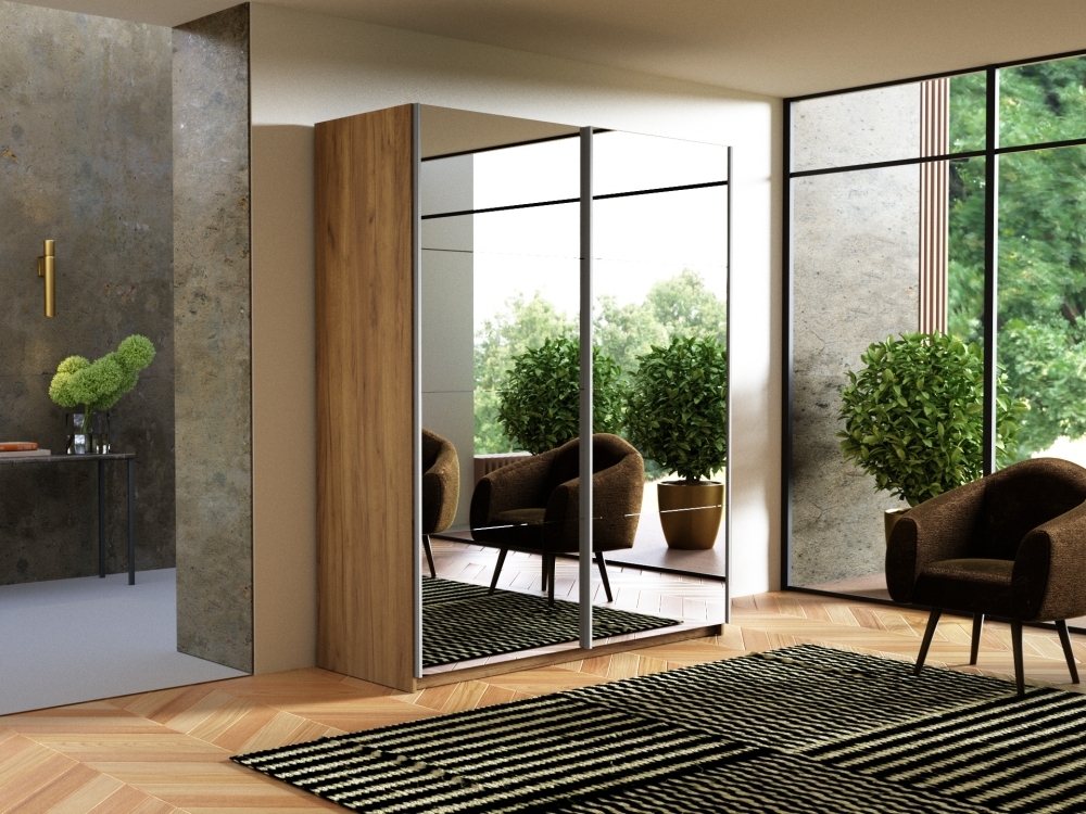 Шкаф-купе Прайм, 2дв.-Зеркало/доводчики, 120х57х230, Крафт табачный