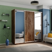 Шкаф-купе Экспресс 3дв. Зеркало/ДСП/Зеркало, 210х45х220, Дуб табачный