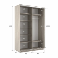 Шкаф-купе Экспресс, 2дв.-Зеркала, 160х60х220, Ясень шимо светлый