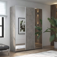 Шкаф-купе Прайм, 3дв. Зеркало/ДСП/Зеркало/доводчики, 180х57х230, Бетон