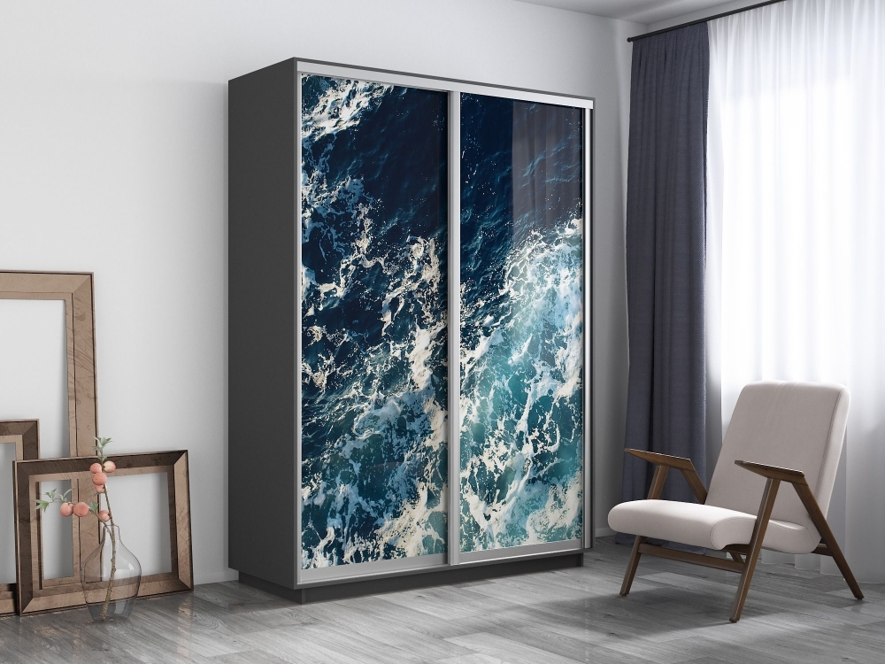 Шкаф-купе Фотопечать, 2дв. Морские волны, 140х45х220, Серый диамант