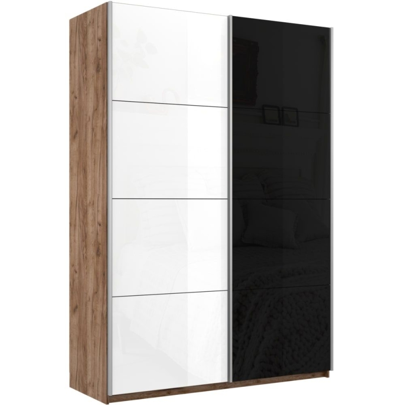 Шкаф-купе Прайм, 2дв. Белый Глянец/Стекло черное/доводчики, 120х57х230, Крафт табачный