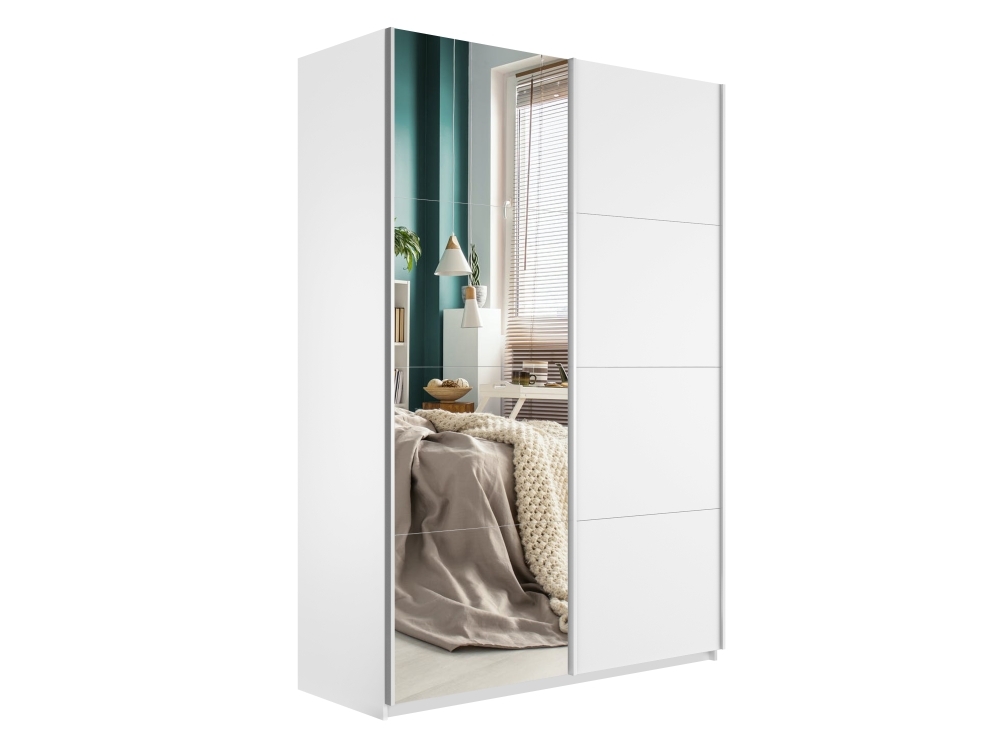 Шкаф-купе Прайм, 2дв. ДСП/Зеркало/доводчики, 140х57х230, Белый снег