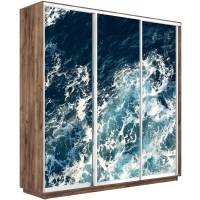 Шкаф-купе Фотопечать 3дв. Морские волны, 180х60х240, Крафт табачный