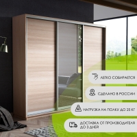 Шкаф-купе Экспресс 3дв. ДСП/Зеркало/ДСП, 180х45х240, Ясень шимо светлый