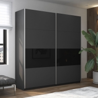 Шкаф-купе Прайм, 2дв. ДСП/Стекло черное/доводчики, 160х57х230, Серый диамант стекло черное