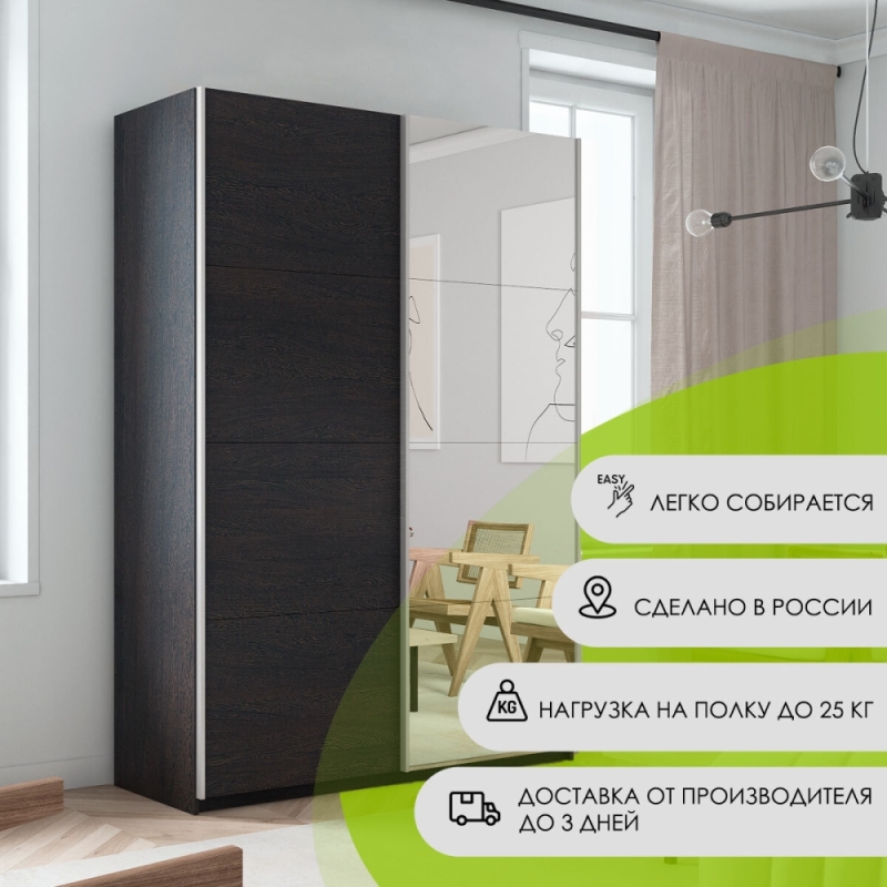 Шкаф-купе Прайм, 2дв. ДСП/Зеркало/доводчики, 120х57х230, Венге