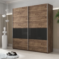 Шкаф-купе Прайм, 2дв. ДСП/Стекло черное/доводчики, 160х57х230, крафт табачный стекло черное